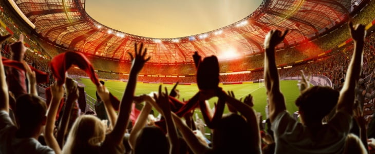 Energetic cheering fans in a stadium